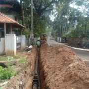 Pipe laying work along Thathampally-Punnamada road