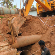 JJM-Mangattidam-400mm Dia MS Pipe & 800 mm Dia MS Pipe-interconnecting work at Ayithara Bridge