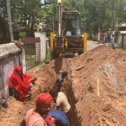 Laying 400 mm DI pipe and 150 mm DI at Chandhanakavu jn chettatu road left side 