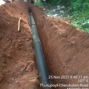 Pipe line laying work for Gravity main from Thadaparamba OHSR to Elambra OHSR is progressing