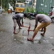 Manhole overflow rectification at  Dental college