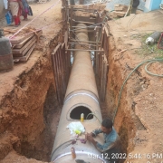 Welding of joints of 1118mm MS pipe at Krishna Nagar road, Peroorkada