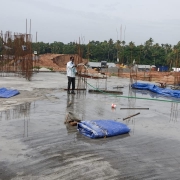 Roof slab curing in chemical house.