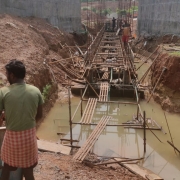 Bypass channel : shuttering and rebar for plinth beam in progress