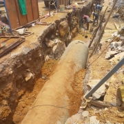 6m of 1118mm MS pipe laying near rock removed portion near NPP Nagar Lane-1, Peroorkada