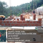 pump house wall (laterite masonry) works going on