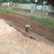 Rebar work for wall of  drain near south east side of chemical house progressing