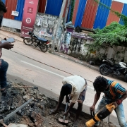 road cutting work using cutter near Ootukuzhi Junction