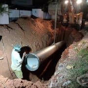 pipe laying during night near NH