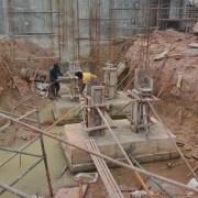 Connecting channel: shuttering and rebar for columns in progress