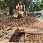 Laying of 600mm DI pipe near Karumbumkonam junction.