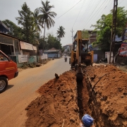 Laying of 300 mm DI K9 pipe at Vadakkencherry- Padur Road