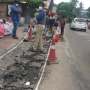 trial pit near bakery flyover for tracing BSNL cable
