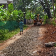 Road restoration work at Corporation road near Karumbumkonam temple