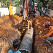 Laying of 600mm DI pipe near Karumbumkonam