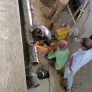 Filter house: Air pipe welding in progress