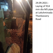 24.09.2021 - Laying work of 914 mm dia MS pipe  at Lekshminada - Thankassery road