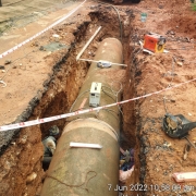 Welding of 1118mm MS pipes laid near NPP Nagar Peroorkada