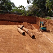 Excavation for the clear water sump & the filter house construction in progress;