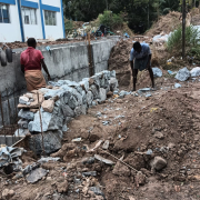 Dry rubble masonry  work for compound wall at back side of pumphouse