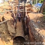 Laying of 1118mm MS pipe at Krishna Nagar road, Peroorkada